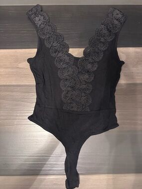 Black Lace-Trim Bodysuit